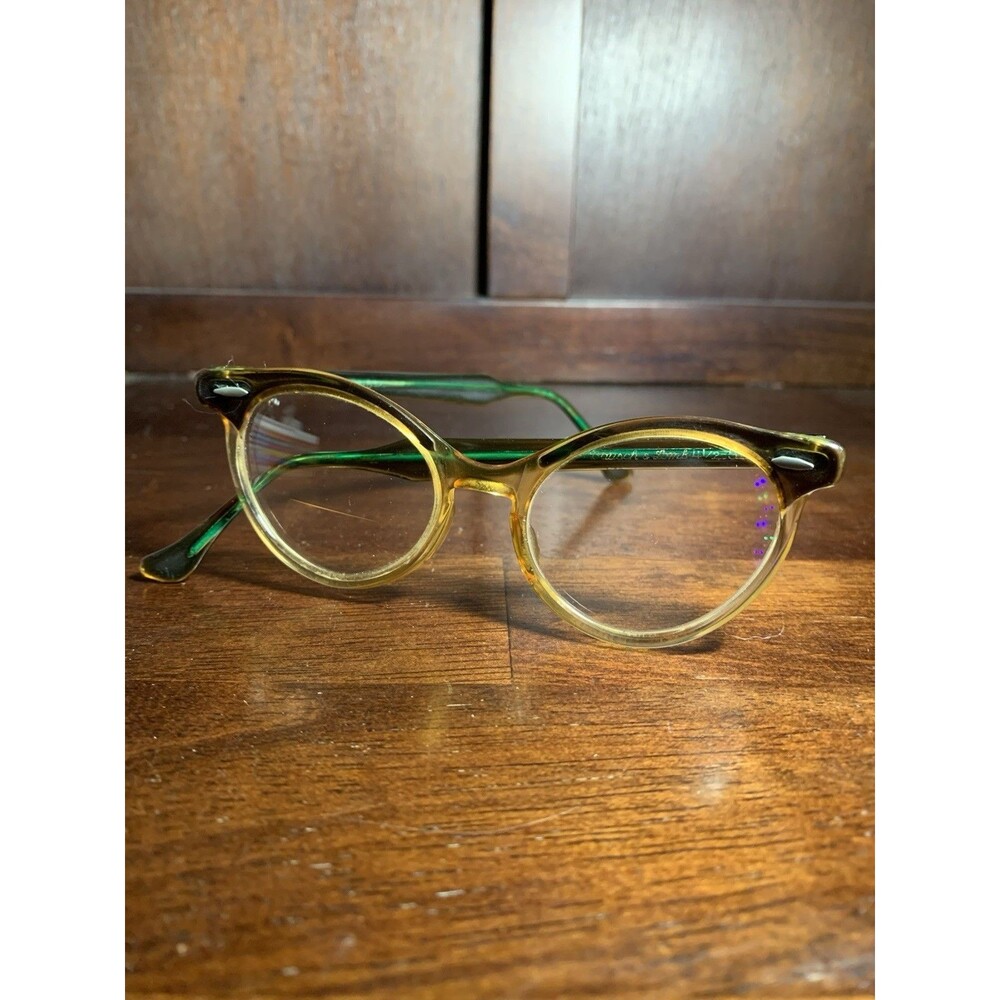 RARE Vintage Bausch And Lomb Eyeglasses Green And Tan Clear 4 1/2-5 3/4 B&L 4620